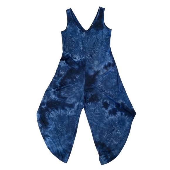 Tiana B Blue Tie Dye Asymmetrical Jumpsuit Stretch Boho Artwear - Picture 3 of 7